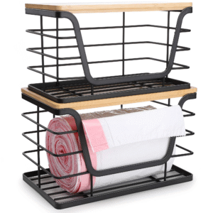 fasata 2 pack stackable storage bins with bamboo lids